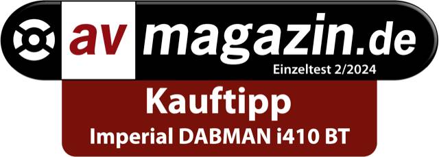 'Kauftipp' Auszeichnung von avmagazin.de für Imperial DABMAN i410 BT, Bezugsjahr 2/2024, Einzeltest.