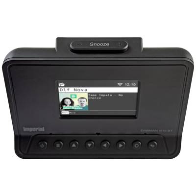 Digitalradio mit Display zeigt 'Dlf Nova' und den Titel 'Tame Impala - No Choice'. Große Snooze-Taste oben, Bedientasten unten.