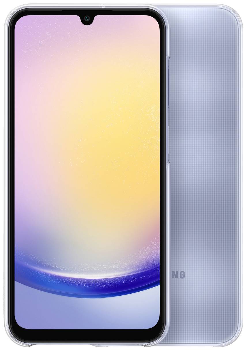 Ein Smartphone mit einem großen, farbenfrohen Display und einer schlanken, transparenten Hülle.