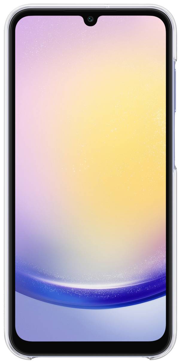 Ein Smartphone zeigt einen bunten Hintergrund mit einem weichen Farbverlauf von Gelb zu Lila. Bildschirm hat ein kleines Notch.