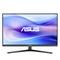 Ein ASUS-Monitor mit schlankem Design zeigt ein abstraktes bläulich-violettes Hintergrundbild auf dem Bildschirm.