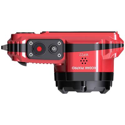 Roter Kamera-Sensor der Marke Kodak Pixpro mit schwarzen Akzenten und sichtbarem Ein-/Ausschalter.