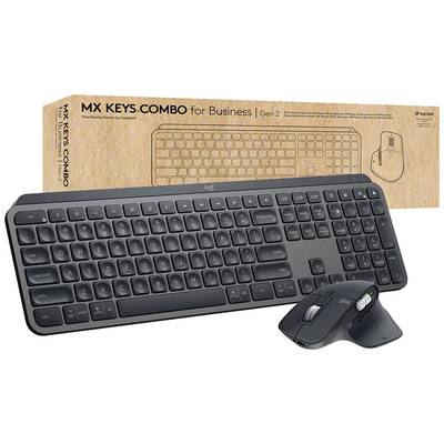 Kabellose Tastatur und Maus 'MX Keys Combo for Business Gen 2' von Logitech, vor Verpackung abgebildet.