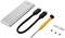 Externes Festplattengehäuse-Set: silbernes Gehäuse, zwei USB-C-Kabel, ein gelber Schraubendreher, kleine Schrauben und Montageplatte.