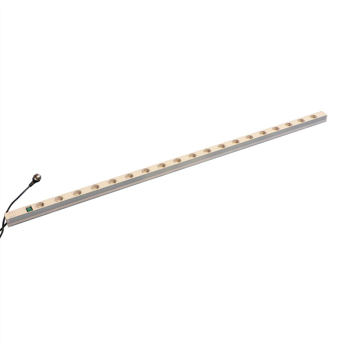 Ein langer, schmaler LED-Lichtstreifen mit mehreren gleichmäßig verteilten Leuchten und einem angeschlossenen Kabel am Ende.