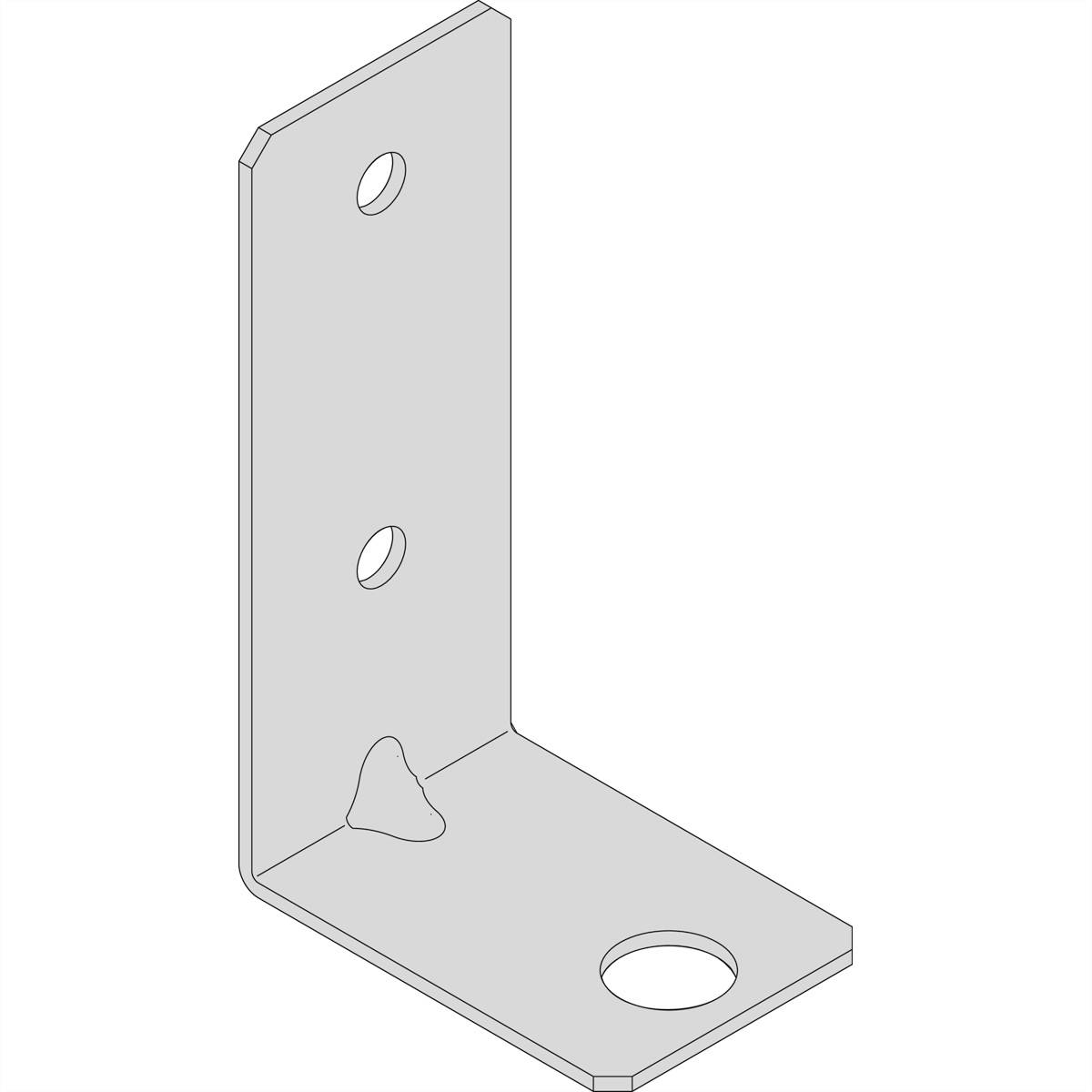 Rechteckiger Metallwinkel mit drei Löchern, geeignet für die Wand- oder Möbelmontage zur Stabilisierung.