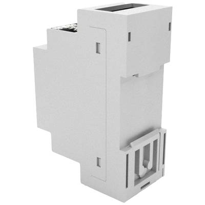 Ein graues elektronisches Gerät mit rechteckiger Form und Öffnungen, möglicherweise für den Einsatz in technischen Installationen.