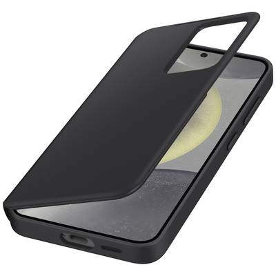 Schwarze Handyhülle mit Cover, das ein Smartphone auf einem Bild mit Planetenmotiv schützt. Tasten und Anschlüsse sind sichtbar.