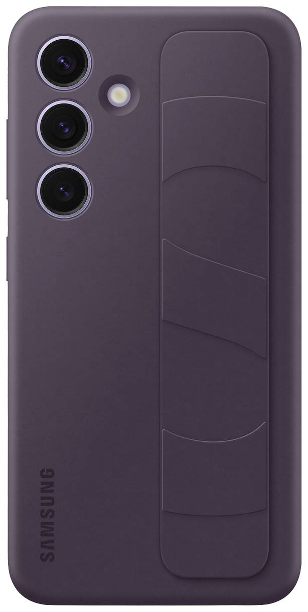 Lila Smartphone-Hülle von Samsung mit drei Kameralöchern und strukturiertem Design auf der Rückseite.