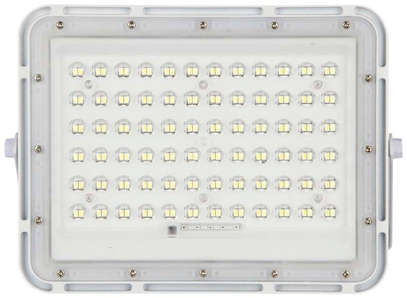 Ein rechteckiges LED-Lichtpanel mit mehreren kleinen, gelben LEDs in symmetrischen Reihen, umgeben von einem weißen Rahmen.