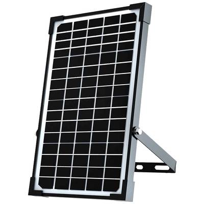 Ein schräg aufgestelltes Solarmodul mit rechteckiger Form und einem stabilen Metallrahmen, das Sonnenenergie in Strom umwandelt.