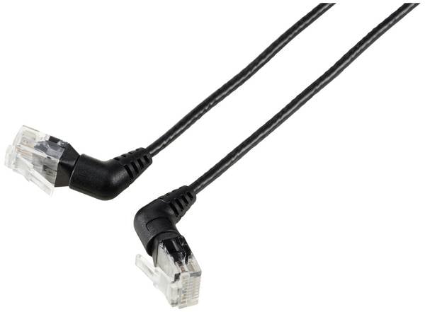 Renkforce RF-6071542 RJ45 Patchkabel CAT 6 U/UTP 1.00 m Schwarz Steckkontakte 360° drehbar, Gewinkelter Kabelabgang 1 St.