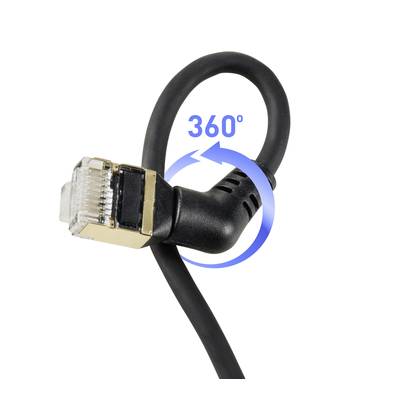Ein Ethernet-Kabel mit einem drehbaren Stecker, der um 360 Grad flexibel ist, ermöglicht vielseitige Anschlussmöglichkeiten.