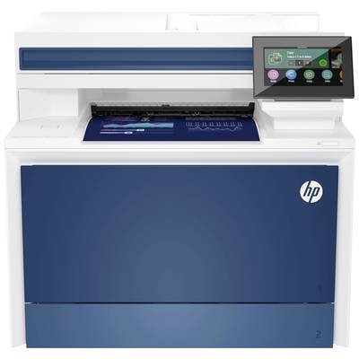 Ein multifunktionaler Drucker mit einem Touchscreen-Display zeigt verschiedene Druckoptionen. Markenname unten rechts sichtbar.