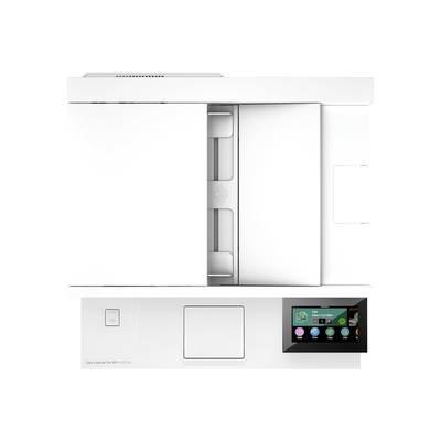 Ein moderner Drucker mit Touchscreen-Bedienfeld, das farbige Symbole für verschiedene Funktionen anzeigt.