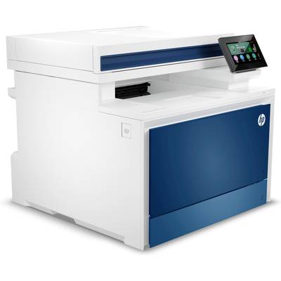 Ein weißer Drucker mit blauem Akzent und einem digitalen Display auf der rechten Seite.