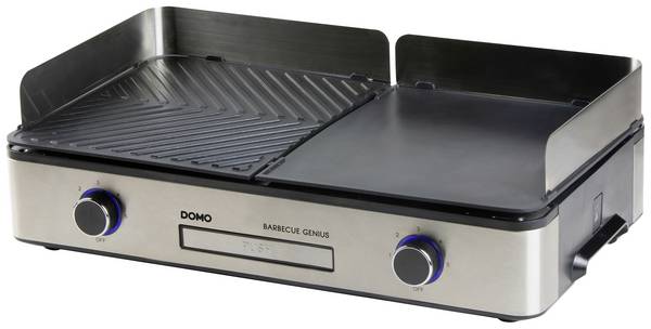 DOMO BBQ Genius Elektro Tischgrill Antihaftbeschichtung, Kontrollleuchte, mit Windschutz  Schwarz, Edelstahl