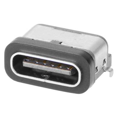 Nahaufnahme eines USB-C-Anschlusses. Zu sehen ist der ovale Anschluss mit abgerundeten Kanten und innenliegenden Kontaktstiften.