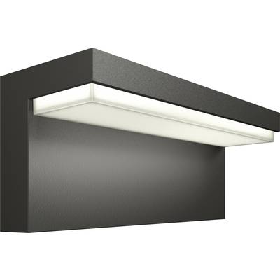 Eine moderne, rechteckige Außenlampe mit einem schlanken, schwarzen Metallgehäuse und einem weißen Leuchteinsatz, der nach unten strahlt.