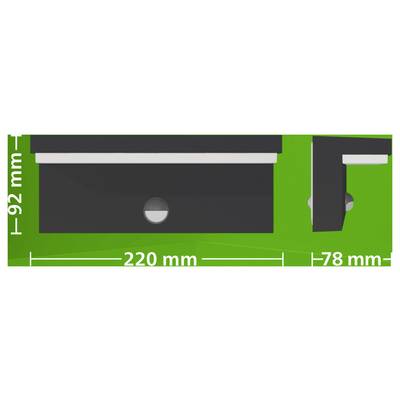 Technische Zeichnung einer dunkelrechteckigen Komponente mit einem zentrierten kreisförmigen Loch, dargestellt in Vorder- und Seitenansicht, mit Abmessungen von 220 mm Breite, 92 mm Höhe und 78 mm Tiefe gekennzeichnet.