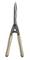Hand-Heckenschere mit Holzgriffen und metallenen Klingen, entwickelt für den Einsatz im Garten zur Pflege von Büschen und Hecken.