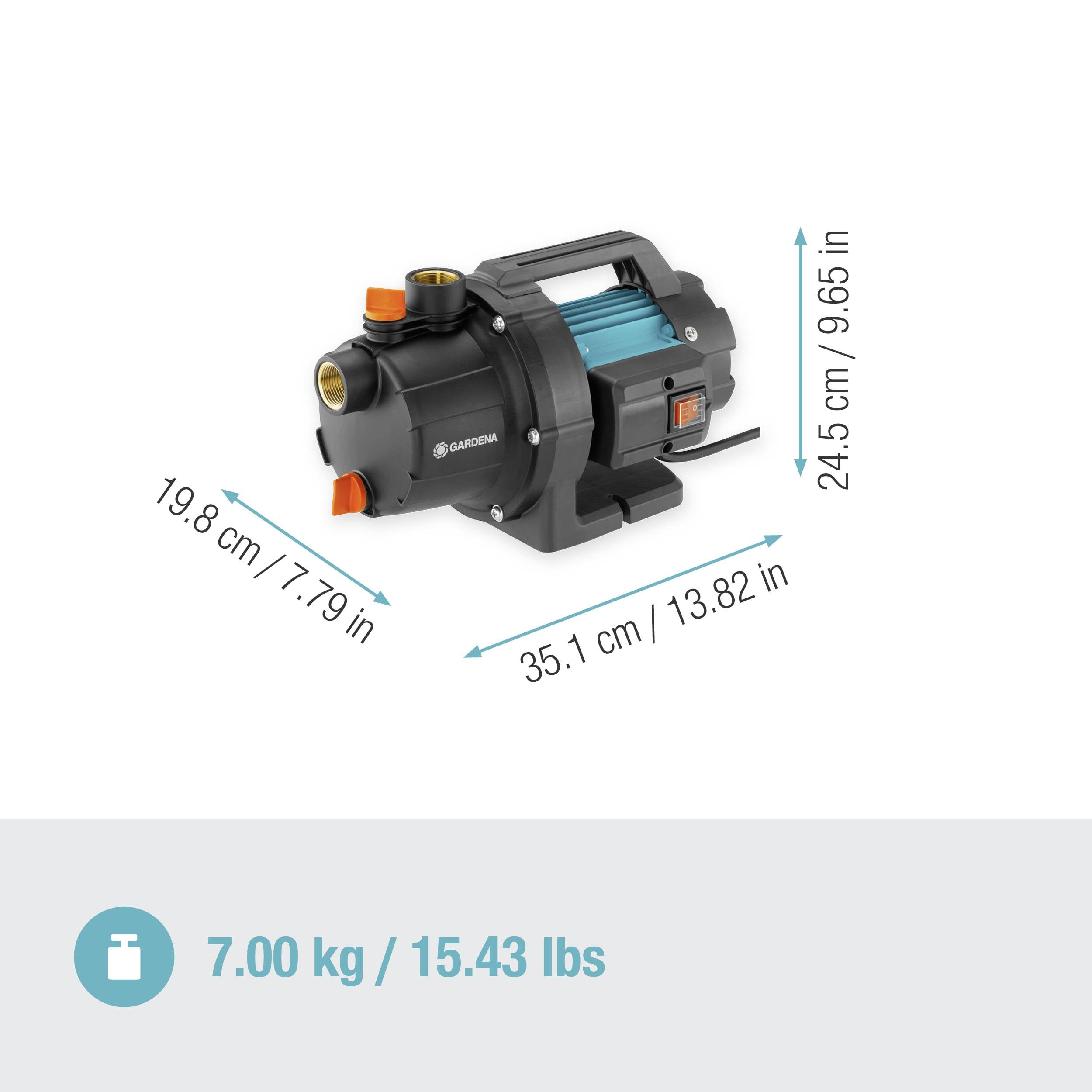 'GARDENA Gartenpumpe 3500/4'; Maße: 35,1 cm x 24,5 cm x 19,8 cm; Gewicht: 7,00 kg. Ideal zur Wasserversorgung in Gärten.