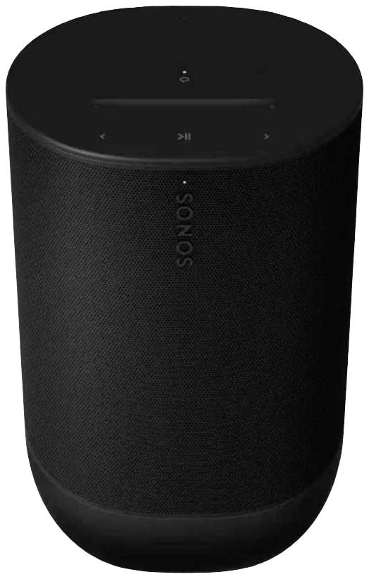 Ein schwarzer, zylindrischer Lautsprecher mit Tasten an der Oberseite. Das Design wirkt modern und minimalistisch.