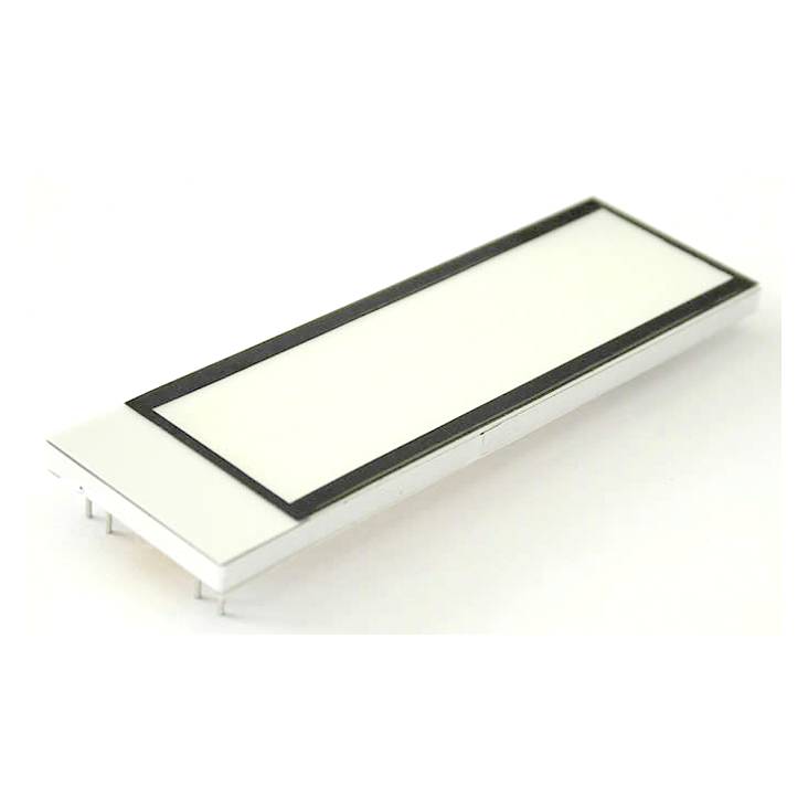 Ein rechteckiges, flaches LCD-Modul mit weißer Anzeigefläche und schwarzem Rahmen, möglicherweise für elektronische Geräte.