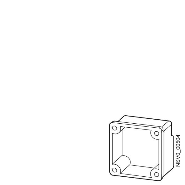 Eine technische Zeichnung zeigt ein quadratisches, hohles Bauteil mit vier Montagebohrungen an den Ecken. Rechts unten steht 'NSV0.0504'.
