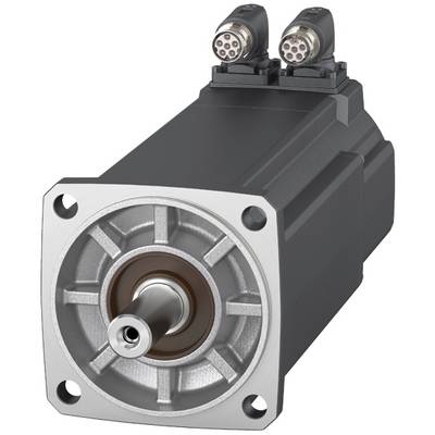 'Schwarzer Elektromotor mit zwei Steckverbindungen oben, silberner Vorderseite und zentraler Welle.'