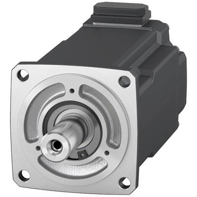Ein kompakter, schwarzer Servomotor mit silberner Befestigungsplatte und hervorstehender Welle, geeignet für industrielle Anwendungen.
