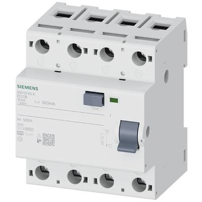 Ein dreipoliger Siemens Fehlerstromschutzschalter (FI-Schalter) mit Testtaste, geeignet für 25A und 500mA bei 400V.