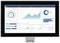 Ein Monitor zeigt ein Dashboard mit Diagrammen und Zahlen, darunter ein Tacho-Diagramm, ein Liniendiagramm und Balkendiagramme zur Analyse von Produktionsdaten.