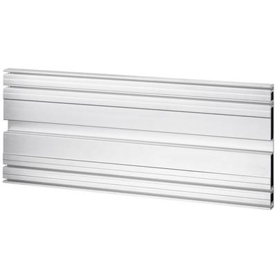 Metallprofil aus Aluminium, horizontal angeordnet. Es zeigt mehrere parallele Rillen und Kanten, typisch für Konstruktionen und Rahmen.