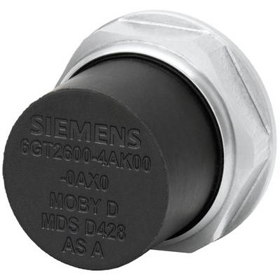 Ein runder schwarzer RFID-Transponder von Siemens mit der Aufschrift 'SIEMENS', '6GT2600-4AK00', geeignet für industrielle Anwendungen.