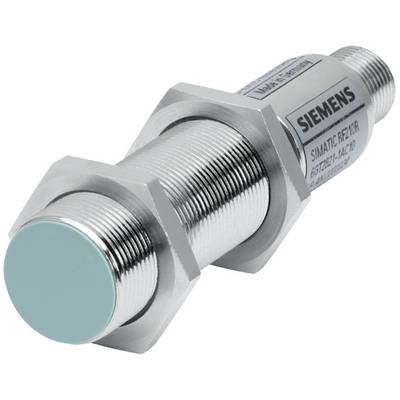 Ein zylindrischer, metallischer Näherungssensor mit Siemens-Logo und Modellnummer, zur Erkennung von Objekten in industriellen Anwendungen.