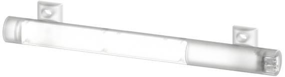 Eine transparente, zylindrische LED-Leuchte mit zwei Befestigungshalterungen, geeignet für die Wandmontage.