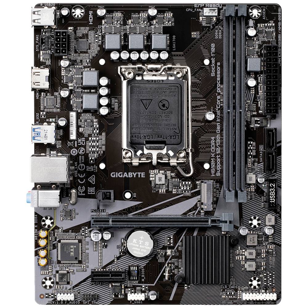 Gigabyte H610M K DDR4 Moederbord Socket Intel 1700 Vormfactor Micro-ATX Moederbord chipset Intel® H610
