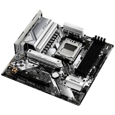 Computer-Motherboard mit verschiedenen Anschlüssen und Steckplätzen, darunter ein CPU-Sockel und RAM-Steckplätze.