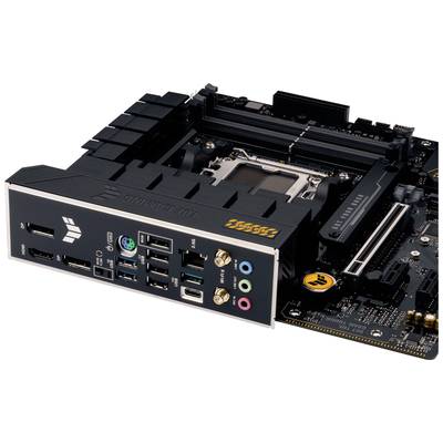 Mainboard mit Anschlüssen: USB, HDMI, Audio-Buchsen, LAN. Prozessor-Sockel im Zentrum. Entworfen für Computerhardware-Nutzung.