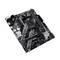 Eine ASUS-Motherboard-Ansicht zeigt technische Details, zahlreiche Anschlüsse und Steckplätze. Entwickelt für AMD-Prozessoren.