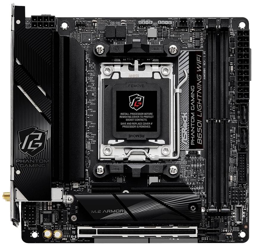 ASRock Phantom Gaming B650I Lightning WiFi Mainboard Sockel (PC) AMD® AM5 Formfaktor (Details) Mini-ATX Mainboard-Chipsa