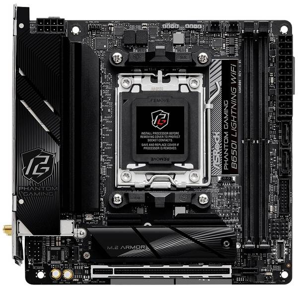 ASRock Phantom Gaming B650I Lightning WiFi Mainboard Sockel (PC) AMD® AM5 Formfaktor (Details) Mini-ATX Mainboard-Chipsatz AMD® B650