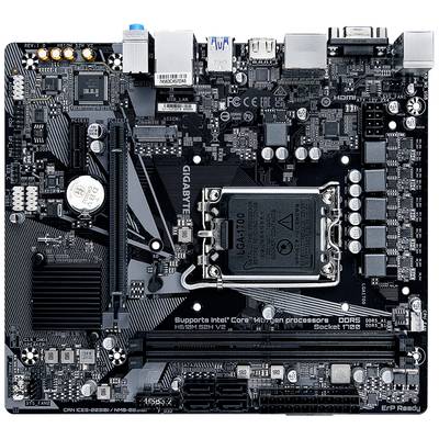 Mainboard eines Computers mit Intel-Prozessor-Sockel, DDR3-Speichersteckplätzen und PCIe-Steckplätzen. Markenname 'GIGABYTE'.