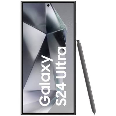 Ein Smartphone mit der Aufschrift 'Galaxy S24 Ultra' auf dem Display und einem danebenliegenden Stift.