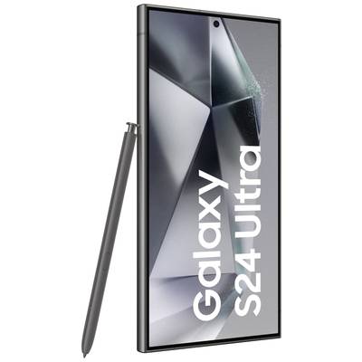 Abbildung eines Smartphones 'Galaxy S24 Ultra' mit einem Stift, auf der Vorderseite das Display sichtbar.