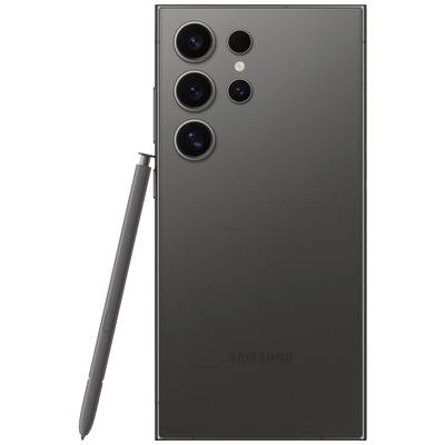 Ein schwarzes Smartphone mit vier Kameralinsen und einem Stift, der an der linken Seite befestigt ist.