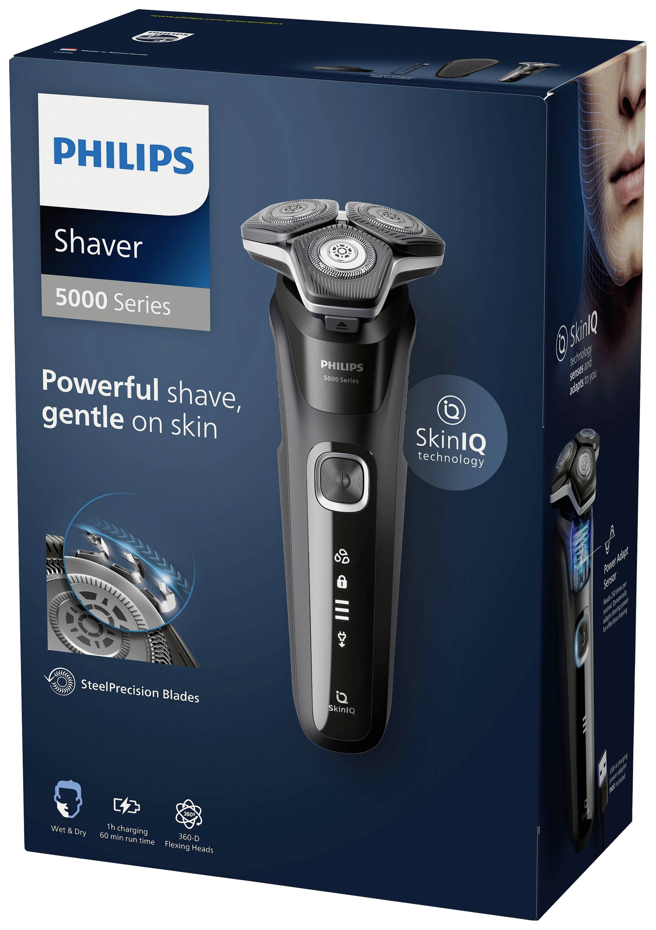 Philips SHAVER Series 5000 S5898/35 Elektrischer Nass- und Trockenrasierer, Rotationstrasierer, SteelPrecision blades, E-1