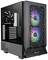 Ein schwarzes Computergehäuse mit Seitenfenster und zwei leuchtenden RGB-Lüftern an der Vorderseite.