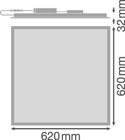 Abbildung zeigt ein Quadrat mit den Maßen 620 mm x 620 mm und einer Dicke von 32 mm.